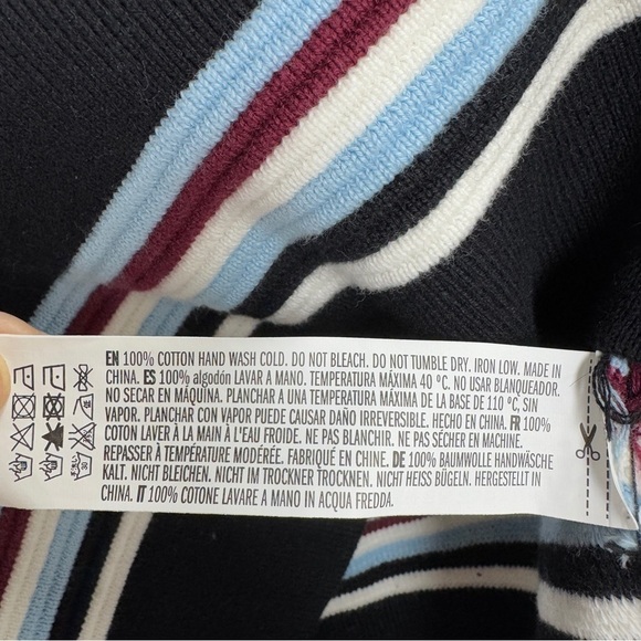 Gianni Bini Black, Blue, White, Burgundy Striped Ruffle Off the Shoulder Dress - Picture 14 of 16